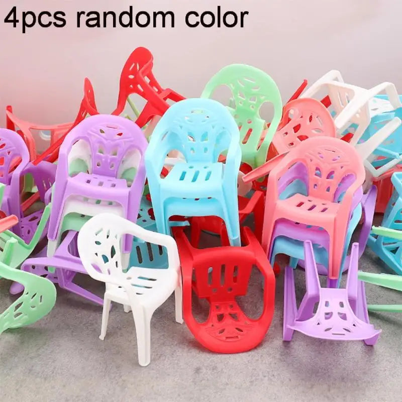 4pcs Miniature Backrest Chair Set Plastic Dollhouse Armchairs 1/6 Scale Doll Furniture Ideal Children's Gifts