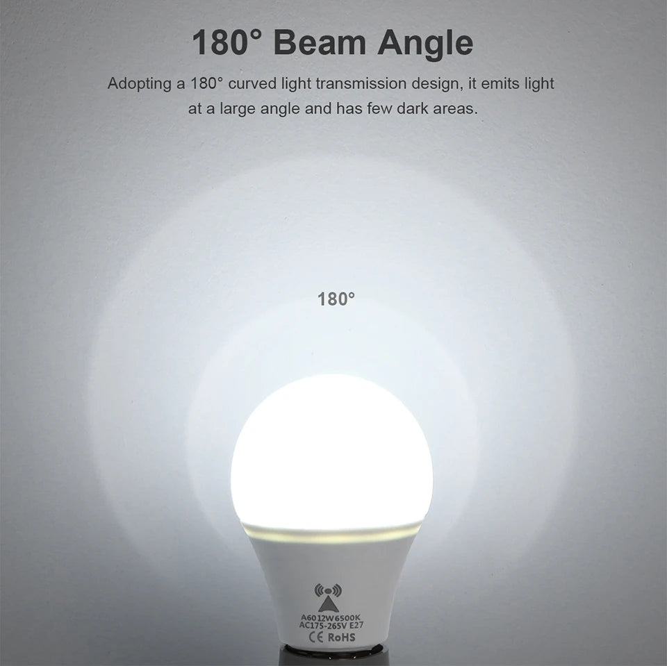 2PCS /Pack LED Bulb Light E27 Radar Motion Sensor 220V White Lamp Working in Night Auto On for Home Living Room Stairs Pathway