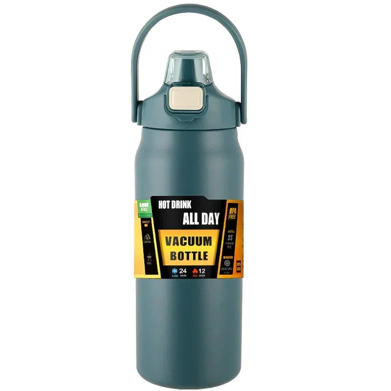 304 Stainless Steel Vacuum Thermos, Portable Outdoor Sports Water Bottle with Straw Cold Hot