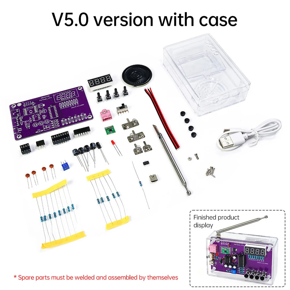 DIY FM Radio Electronic Kit Adjustable Frequency 87-108MHz Practice Soldering RDA5807S Digital Display DIY Soldering HU-017B