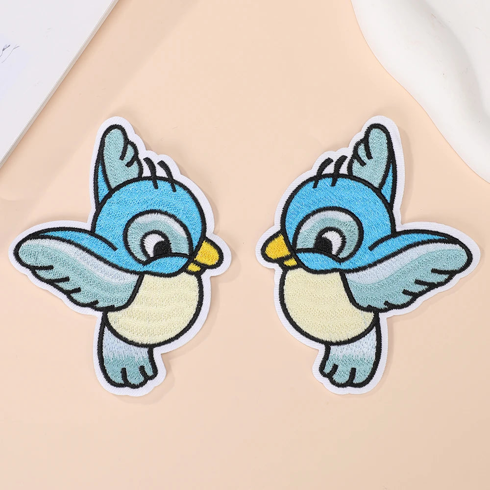 Phenix Birds Azure Blue Pink Gold Embroidered Appliques Iron-On Patches Pair