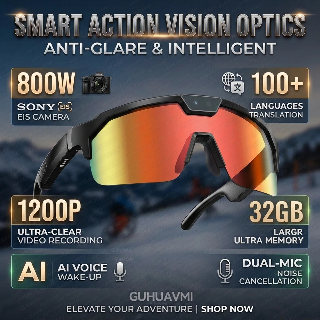 2026New AI Smart Glasses ChatGPT 1200P Camera 30MP Anti-shake Cycling Video&Photo Sport Sunglasses DualMic 4GB Windproof Goggles