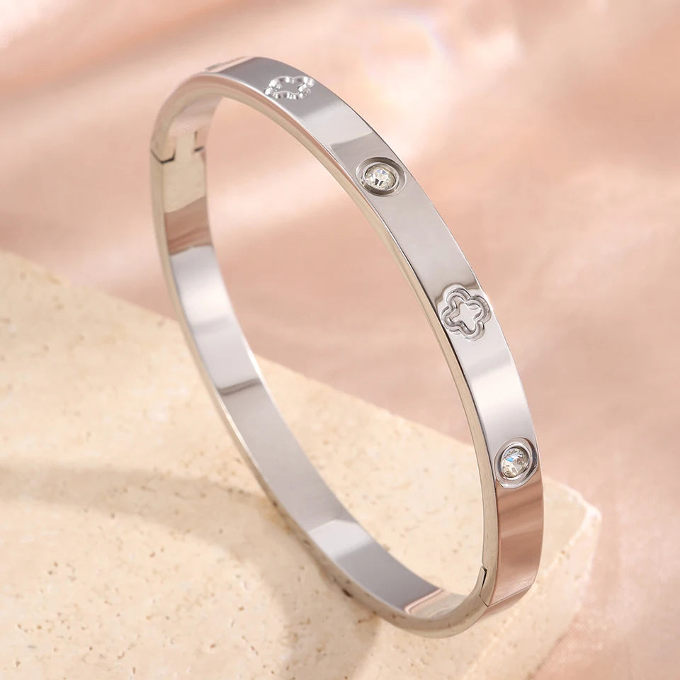 5pcs/Set Minimalist Elegant Luxury Sparkling Bangle Bracelets High-End Titanium Steel Bracelets For Women