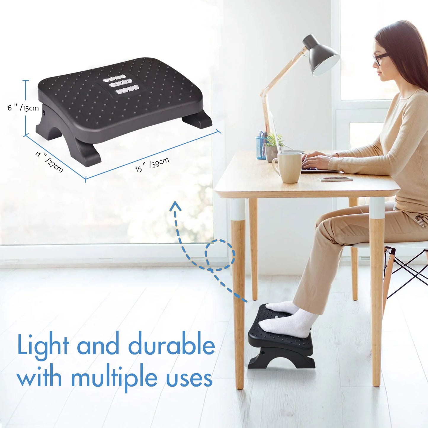 Detachable Ergonomic Under Desk Foot Stool Footrest With Massage Rollers Load 120Lbs Plastic Desk Leg Rest Home Office Footstool