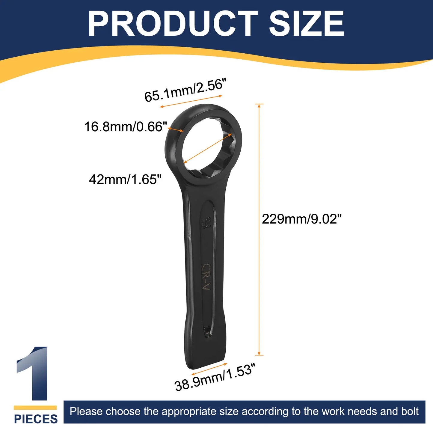 Uxcell Klucz udarowy oczkowy 17-48 mm metryczny CR-V stalowy 12-kątny płaski klucz udarowy z powłoką malarską, jednostronny