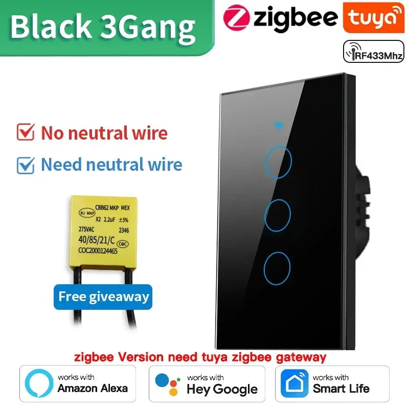TNCE Tuya Wifi/Zigbee Smart Light Switch US Touch Wall Switch Neutral Wire/No Neutral Wire Required Smart Home Alexa Google Home