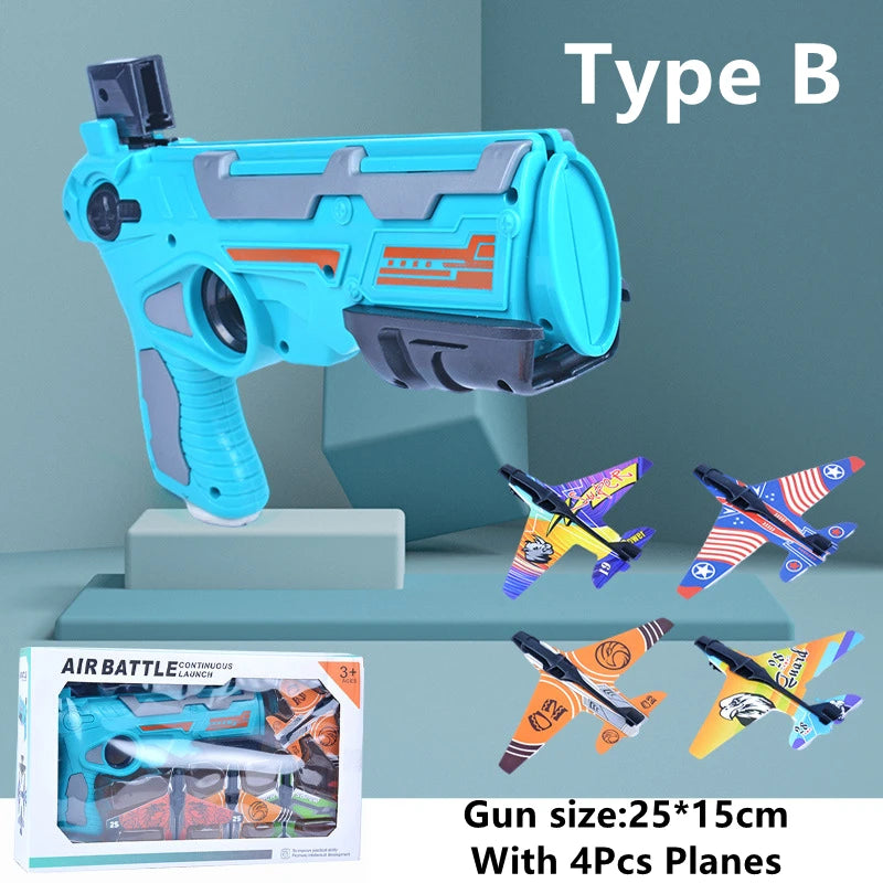 Airplane Launcher Toys for Kids Summer Outdoor Catapult Gun Foam Glider Flying Plane Toy Game Gifts for Boys Novelty & Gag Toys