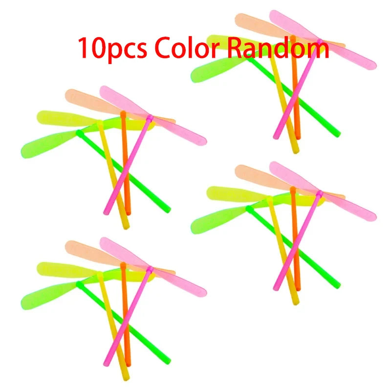 1-20pcs Plastic Bamboo Dragonfly Shape Hand Push Flying Propeller Outdoor Sports Game Kids Toy Gift Rotating Flying Arrow Games