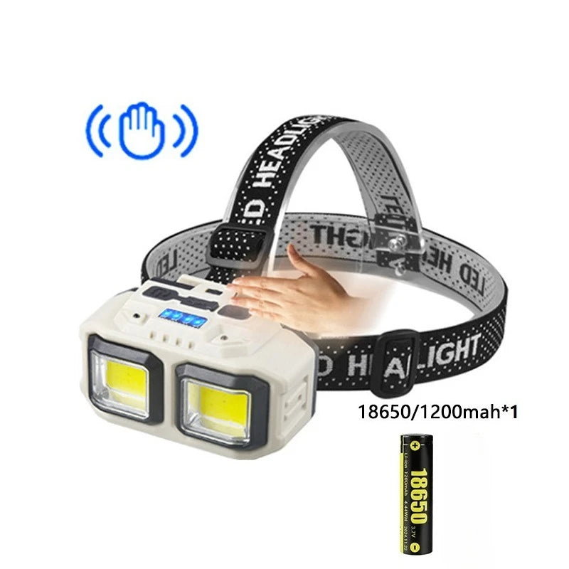 Powerful LED Headlamp COB Induction Rechargeable Head Flashlight Safety Lighting Head Torch for Outdoor Camping Cycling Fishing