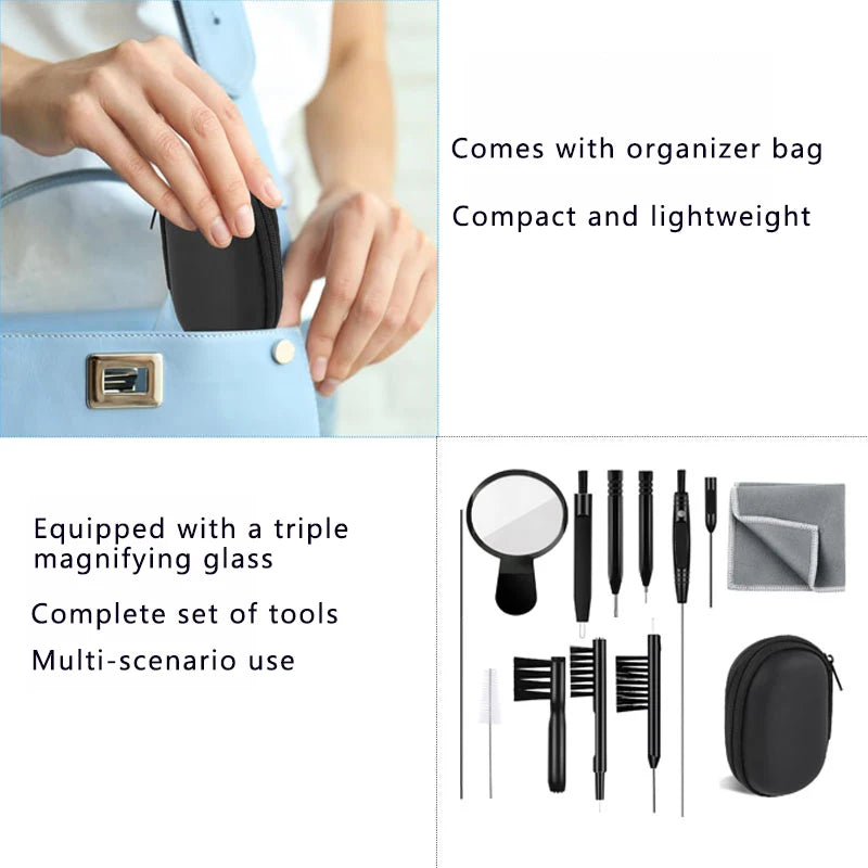 13PCS Hearing Aid Cleaning Brush Tool Set Multifunctional Ear Wax Remover Vent Tube Cleaner Portable Hearin Amplifier Daily Care