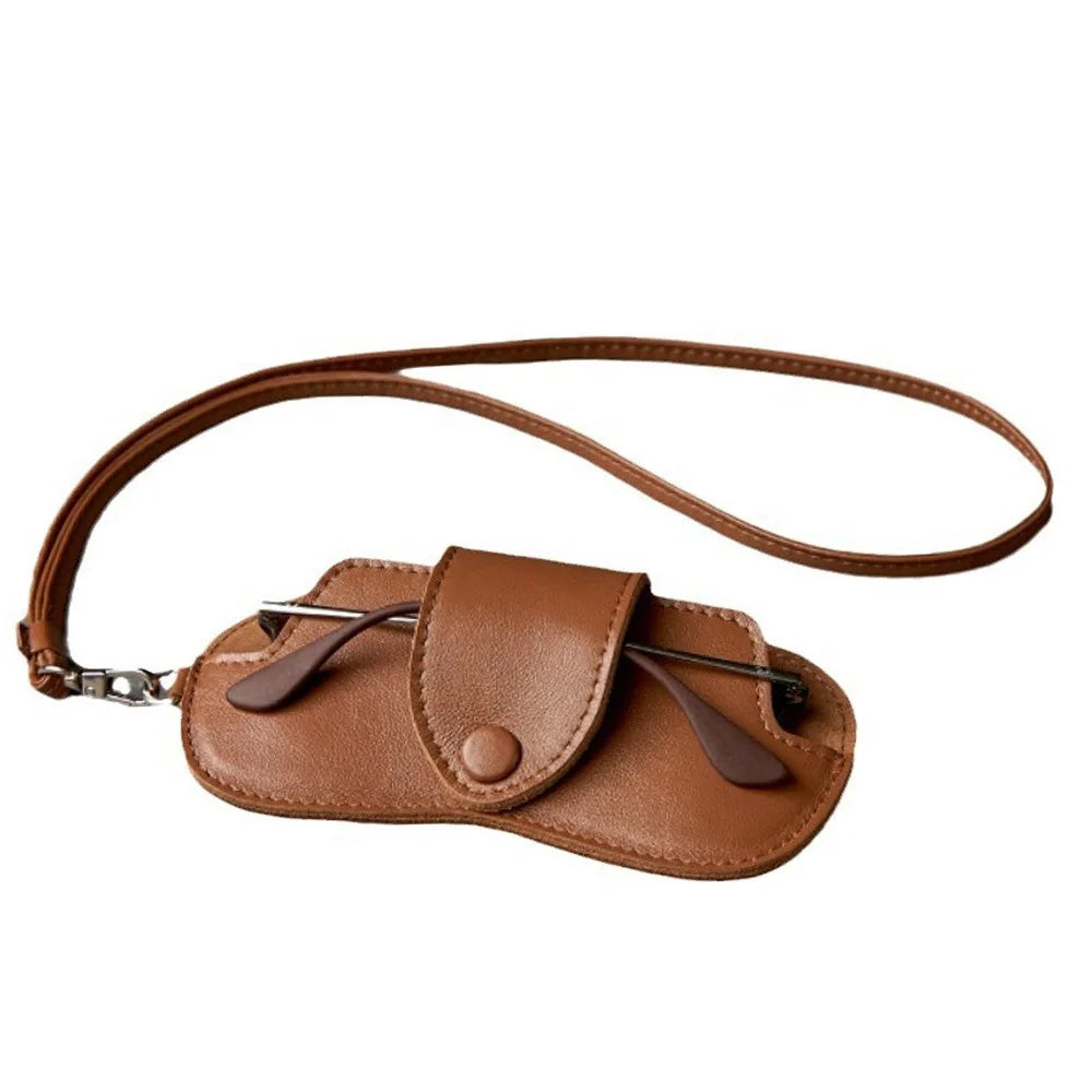 PU Leather Sunglasses Storage Bag with Lanyard Solid Color Sunglasses Pouch Portable Durable SunGlasses Holder