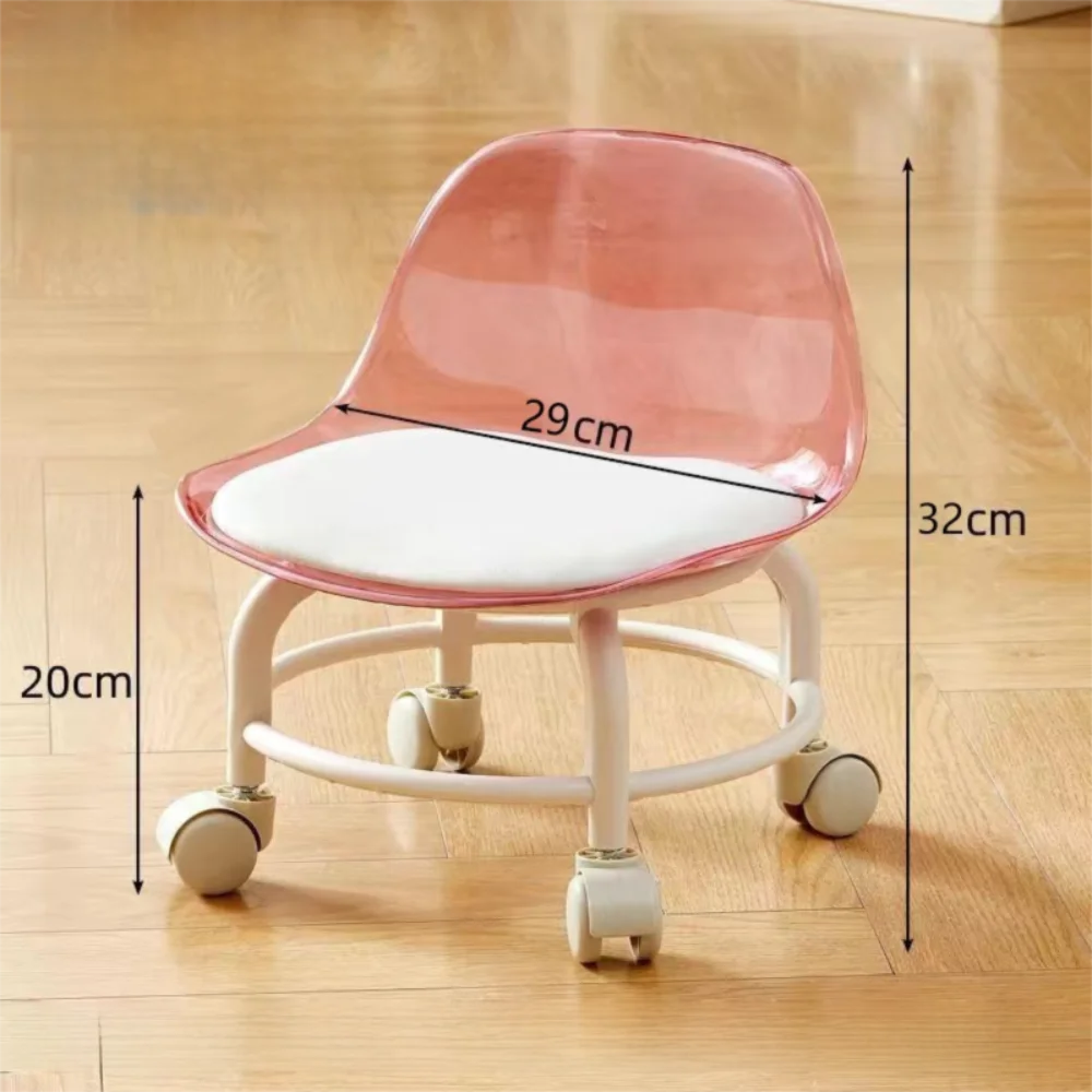 New Transparent Small Stool Universal Wheel Simple Low Chair Multifunctional Noiseless Backrest Seat Household
