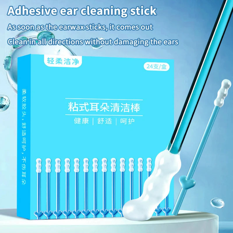 24PCS/Box New Silicone Disposable Ear Swabs Soft Ear Cleaner Sticky Ear Swabs Sticky Earwax Remover Stick Adults