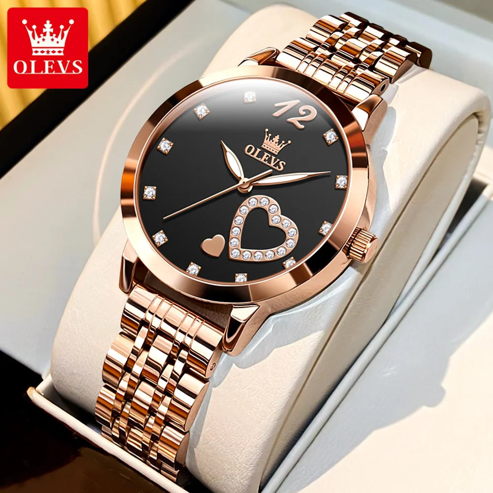 OLEVS 5189 Love Diamond Inlaid Steel Band Women's Quartz Watch