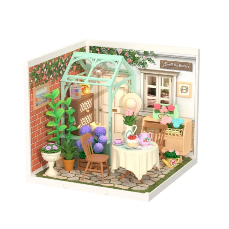 Robotime DIY Miniature Dollhouse Kit Home Garden Series Building Kits with LED Xmas Gifts for Adult Warm Dining Room