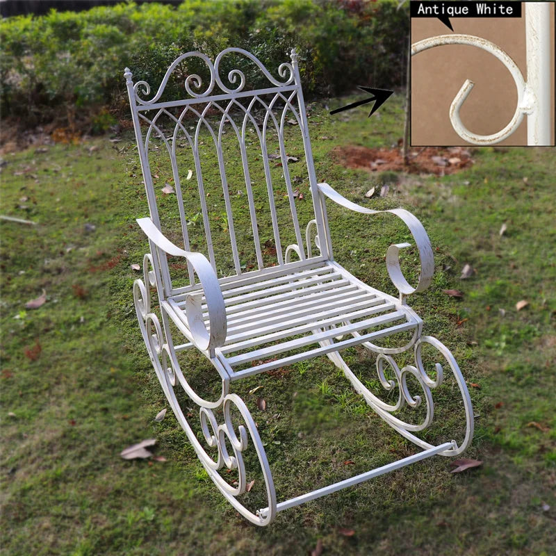 European style metal garden rocking chair, suitable for outdoor patio, yard and garden, comfortable armchair