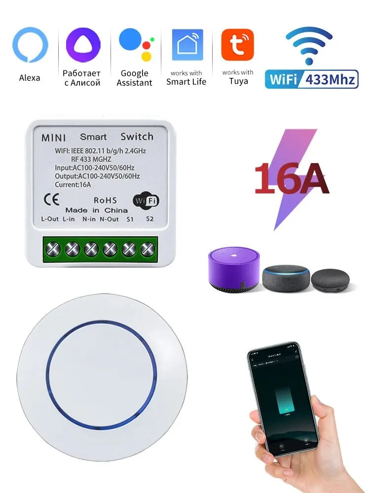 Tuya Smart Wifi Switch RF433Mhz Wireless Light Switch 16A/20A Relay Smart Life App Remote Voice Control With Alexa Google Home