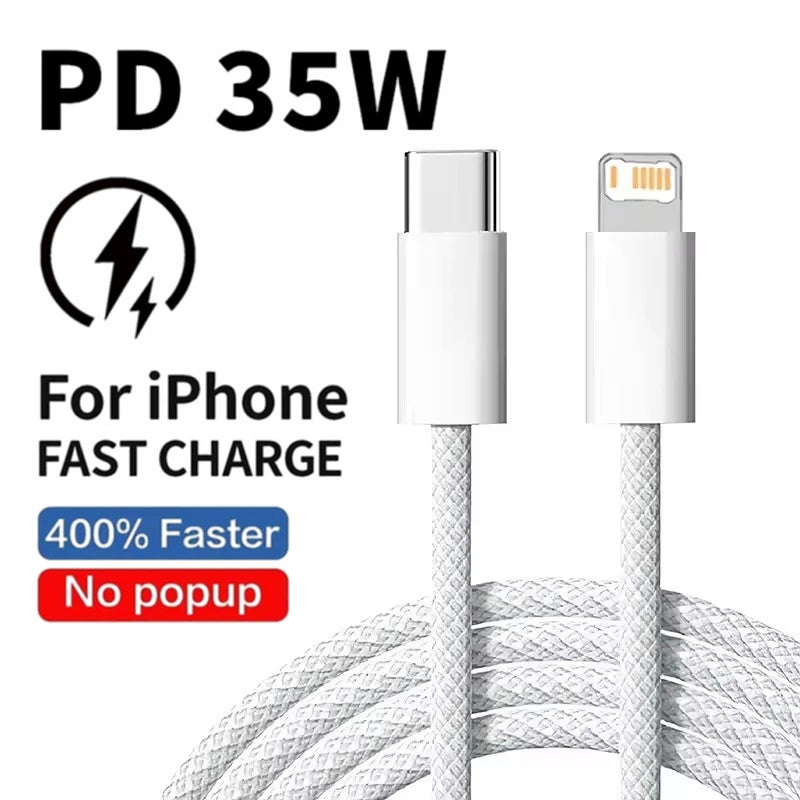 Pleciony kabel PD 35W do szybkiego ładowania iPhone 13 14 Pro Max 11 12 mini X XR XS Max 7 8 Plus Kabel do szybkiego ładowania USB-C 1m 2m