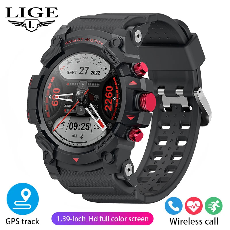 LIGE 2026 Outdoor GPS Sports Tracker Smart Watch Men 1.28"HD Compass Bluetooth Call Waterproof Smartwatch Men For Android IOS