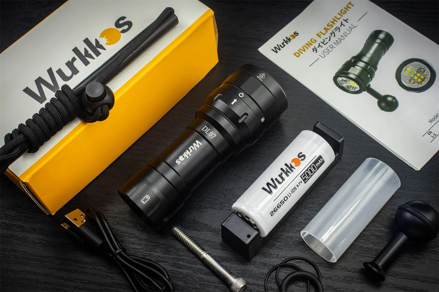 Wurkkos DL07 Scuba Diving Flashlight 26650 Multi Color LED Lamp White Red Light 3000LM EDC Underwater Lantern IPX8 Rotary Switch