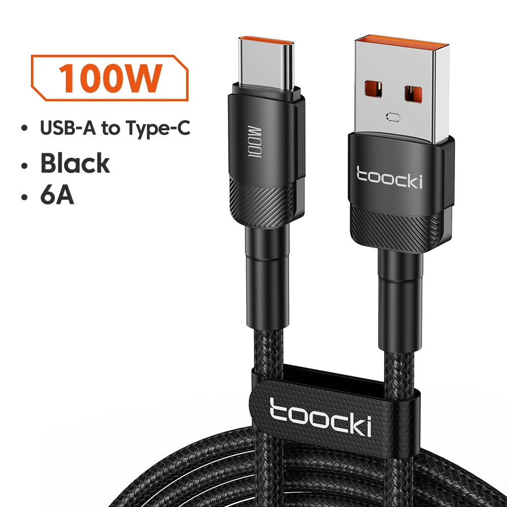 Kabel USB typu C Toocki 100W Szybkie ładowanie 6A Kabel typu C do Xiaomi Huawei P30 P40 Samsung POCO Realme Oneplus Przewód do transmisji danych