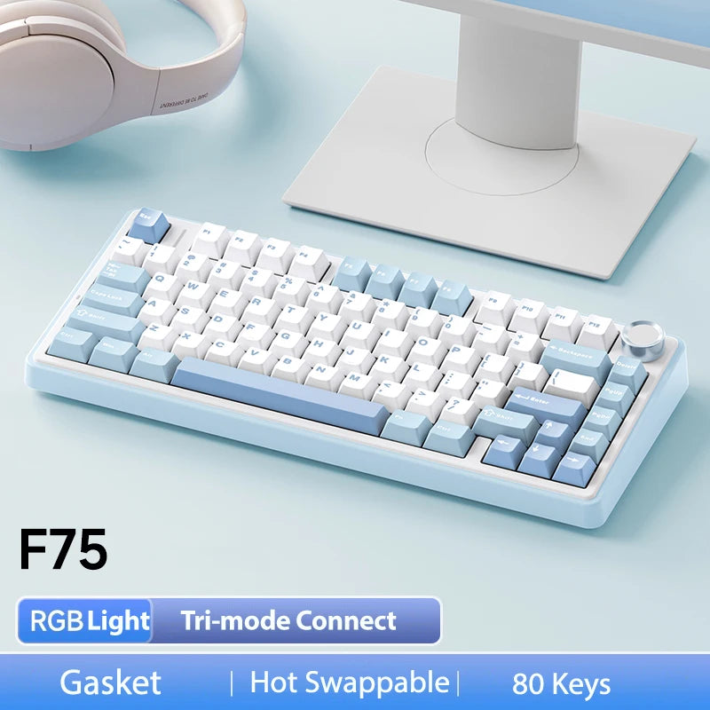AULA F75 Bezprzewodowa/Bluetooth/Przewodowa mechaniczna klawiatura gamingowa RGB, spersonalizowany układ 75%, profil OEM, struktura Gasket