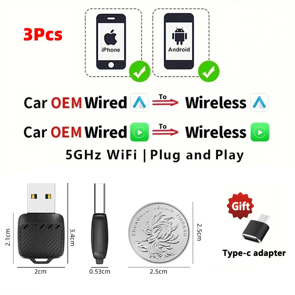 EKIY 2in1 Wireless CarPlay Dongle Wireless Android Auto Adapter Car Intelligent Systems AI Smart Box For Car With Wired CarPlay