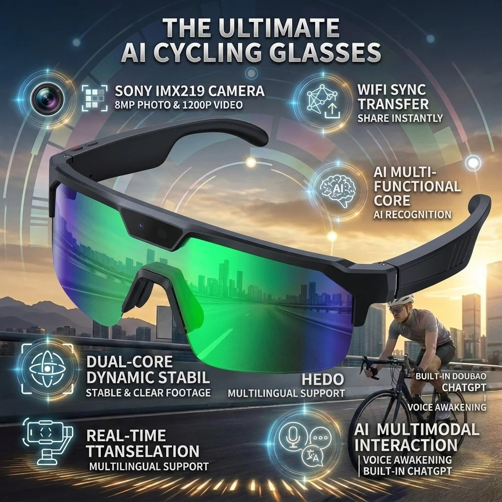 AI Smart Glasses 2026 New, 1200P HD Camera, 30MP Photo, Real Time Translation, Voice Control, Wireless 5.3 for Outdoor Vlog Use