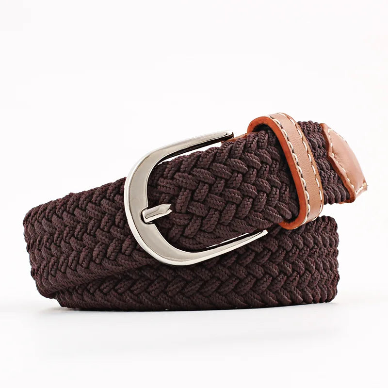 2.5cmx100cm Unisex Extended Elastic Knitted Thin Belt Women's Needle Button Canvas Jeans Student Canvas Elastic Belt for Women