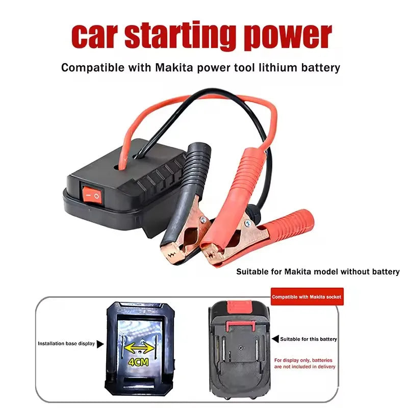 For Makita Car Battery Jump Starter Lithium Emergency Power Bank with Thickened Copper Clips with Dual USB Charging Ports