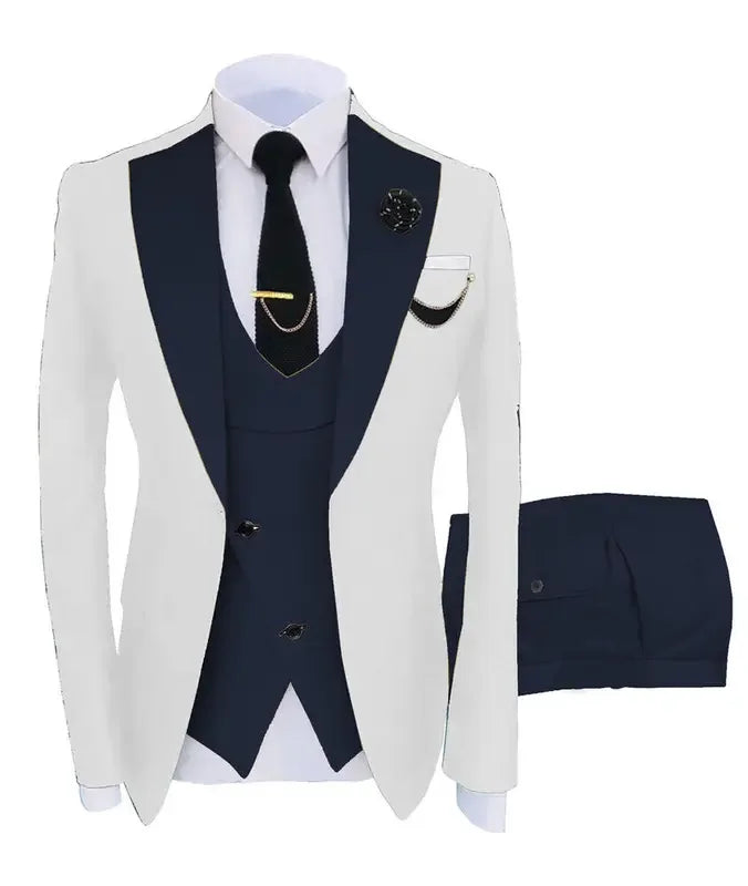 Men's Beige Three-Piece Formal Suit Set Shoulder-attached Collar Formal Wedding And Ball Suit Set Jacket+Vest+Pant