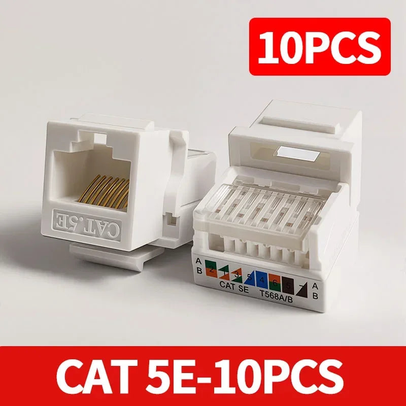 10/100Pcs Tool-Free Keystone Jack CAT5E RJ45 Ethernet Wall Plate - U/UTP Network Module Adapter for Home/Office/Data Center