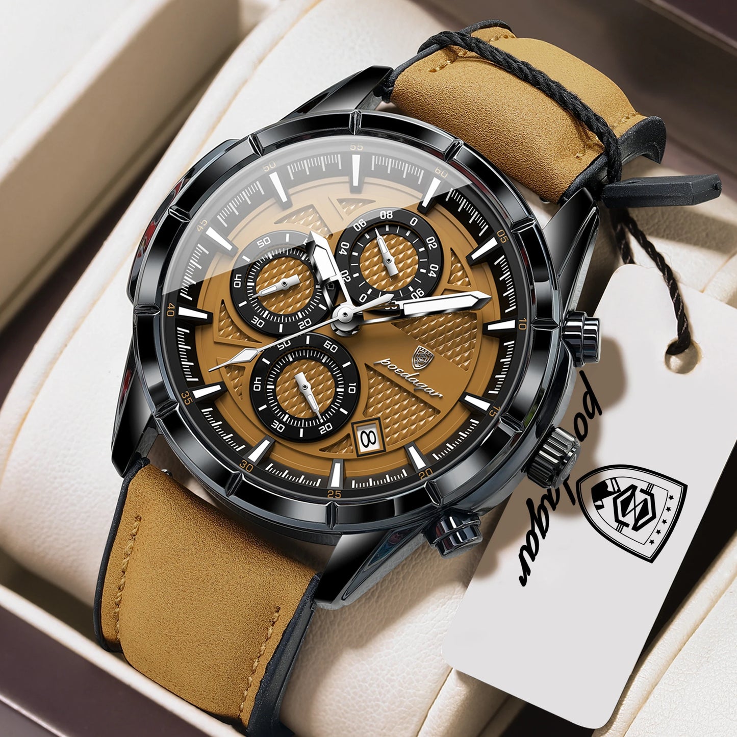POEDAGAR Vintage Couple Wristwatch Quartz Leather Men's Watches Date Chronograph Waterproof Luminous Man Watch Gift For Husband