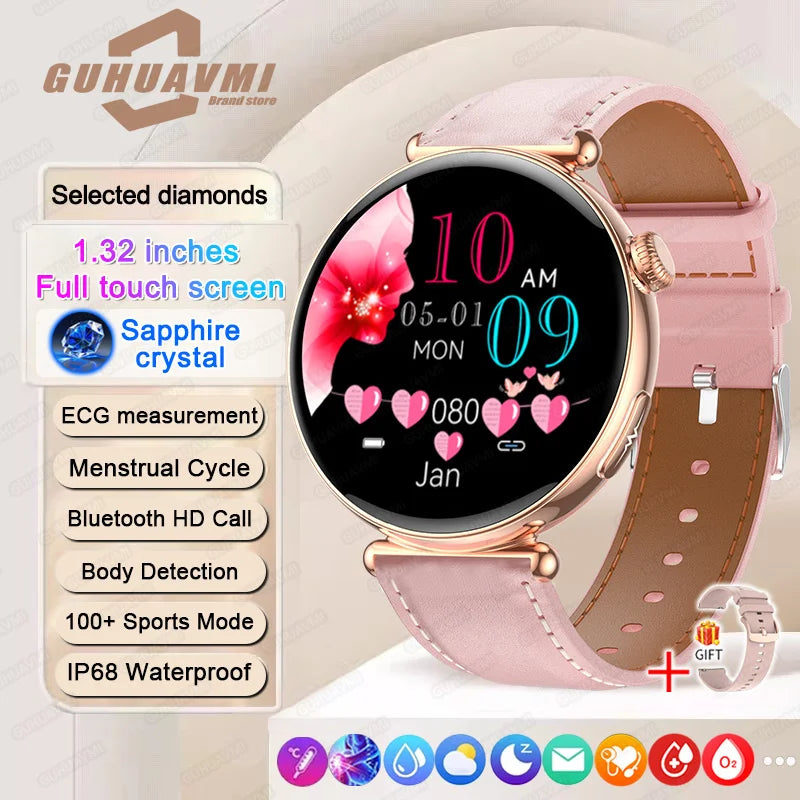 ECG Smart Watches Women 1.32 inch AMOLED Screen Physical Examination Blood oxygen Pressure Fat Call Health ECG+PPG Smartwatch