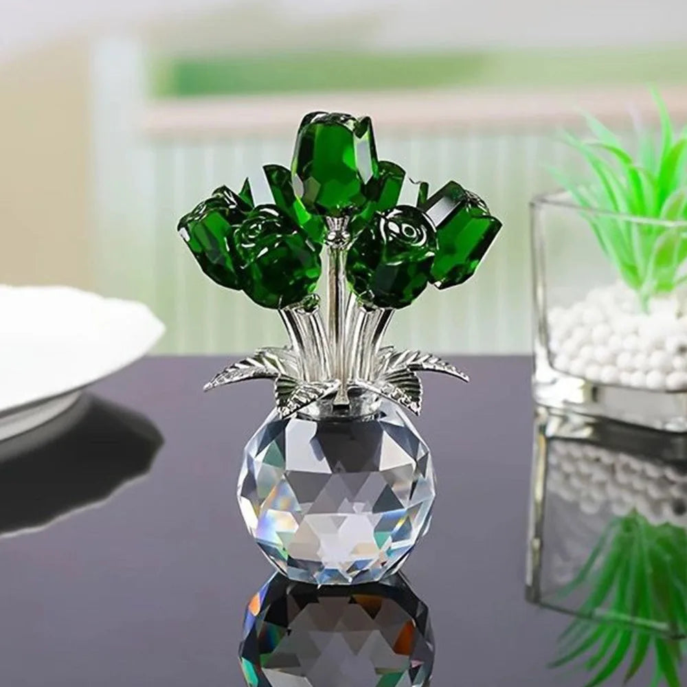 Creative Crystal Rose Sculpture Reflect Colorful Rose Bouquet Ornaments Small Handmade Crystal Rose Bundle Mother's Day