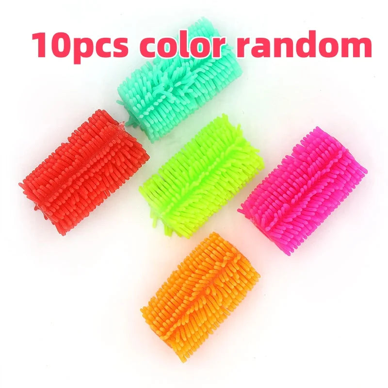 10Pcs Colorful Furry Portable Pen Case Squeeze Stress Relief Music Fun Creative Novelty Prank Decompression Toys Adults Kids
