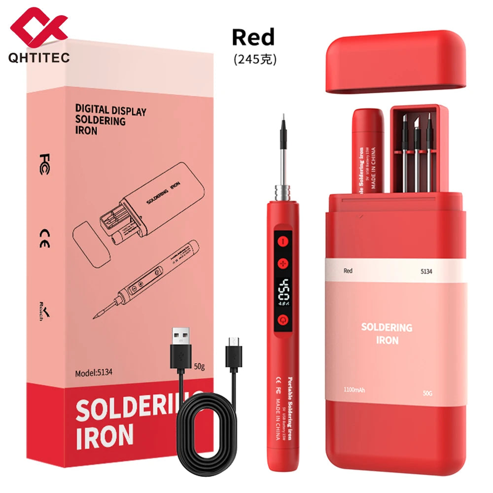 New Cordless USB Soldering Iron 1100mAh Rechargeable Digital Display Adjustable Temperature Portable Welding Iron Kit with 3 Tip