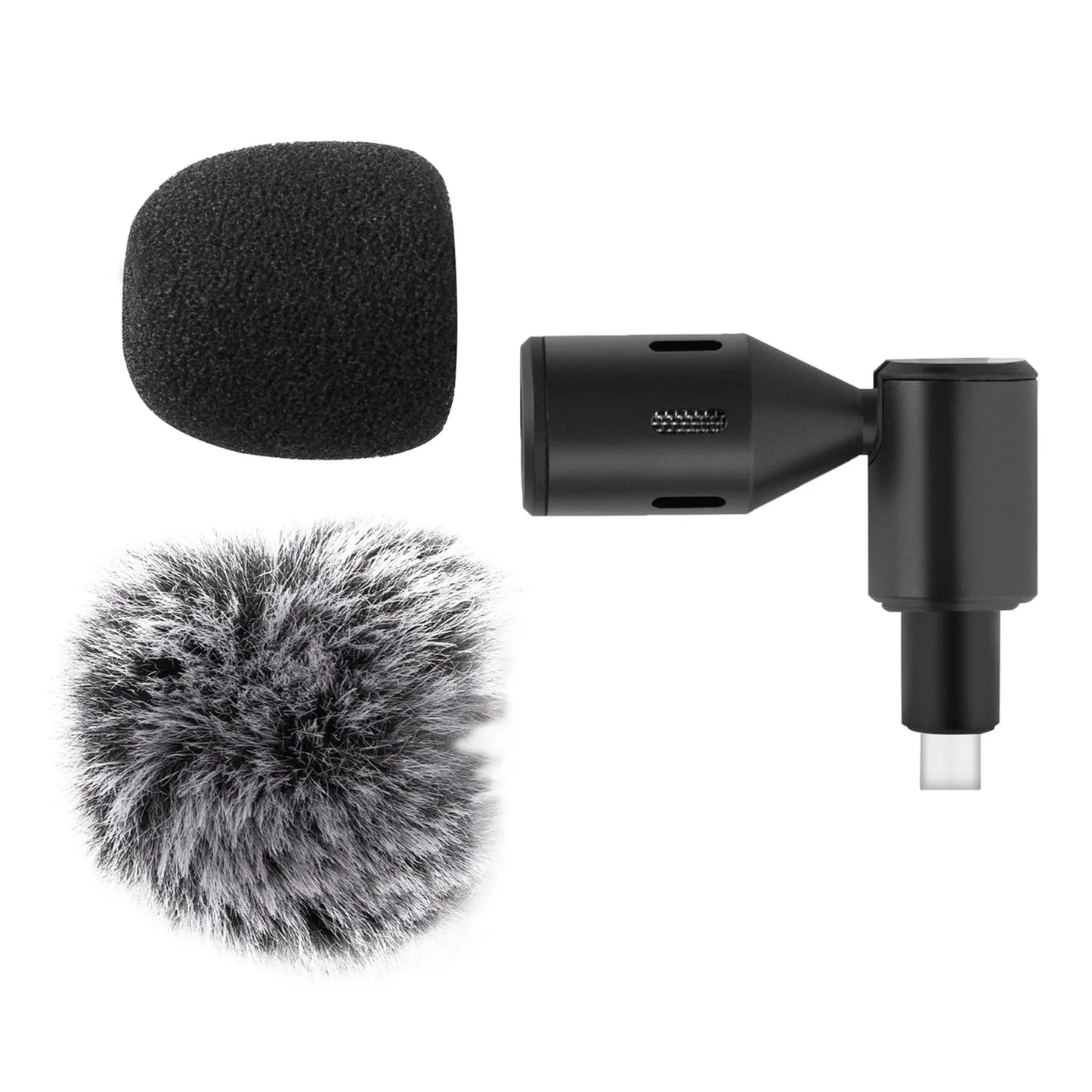 Plug-in Smartphone Microphone Mobile Phone Mic Cardioid Pickup Type-C Plug 90° Angle with 2pcs Windscreen for Sm