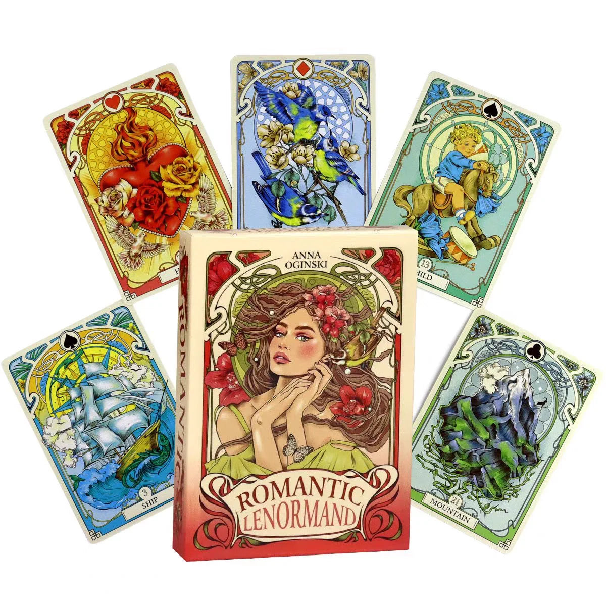 Romantic Lenormand Oracle Cards 10.2*7.2cm English Vision Art Nouveau Floral Motifs 37 Pcs Deck 4*2.8inch For Party, Board Games