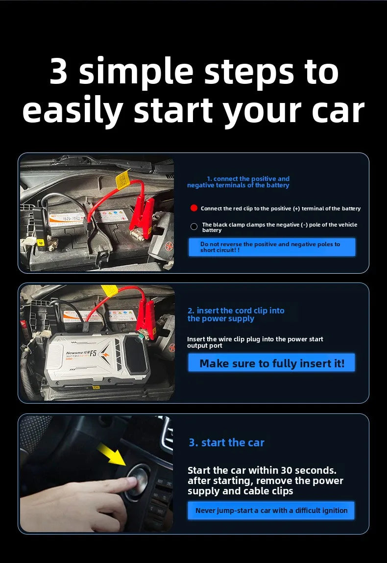 Multifunctional 2-in-1 Car Jump Starter with Air Compressor Portable Battery Booster Pack Lithium Battery Emergency Power Kit