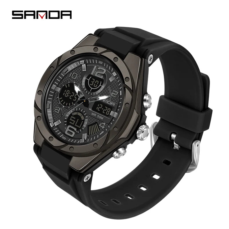SANDA Luxury Ms LED Digital Sport Watch Fashion Casual Gold Wrist Watch Women Girl Military Waterproof Quartz Wristwatches 6062