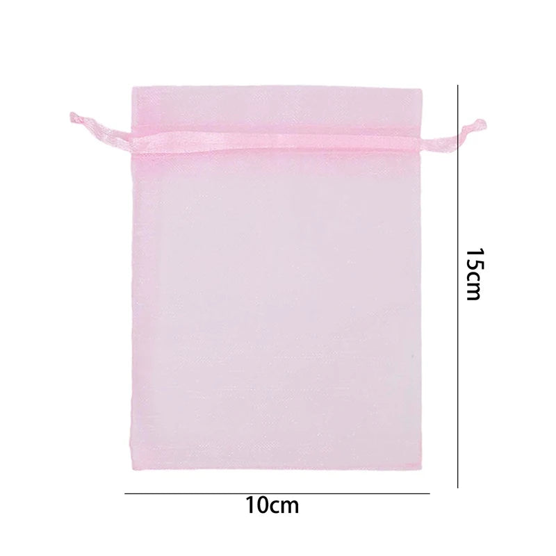 100/10pcs Multi-size Organza Bags Transparent Mesh Jewelry Candy Pouches Wedding Party Baby Shower Gift Drawstring Packaging Bag