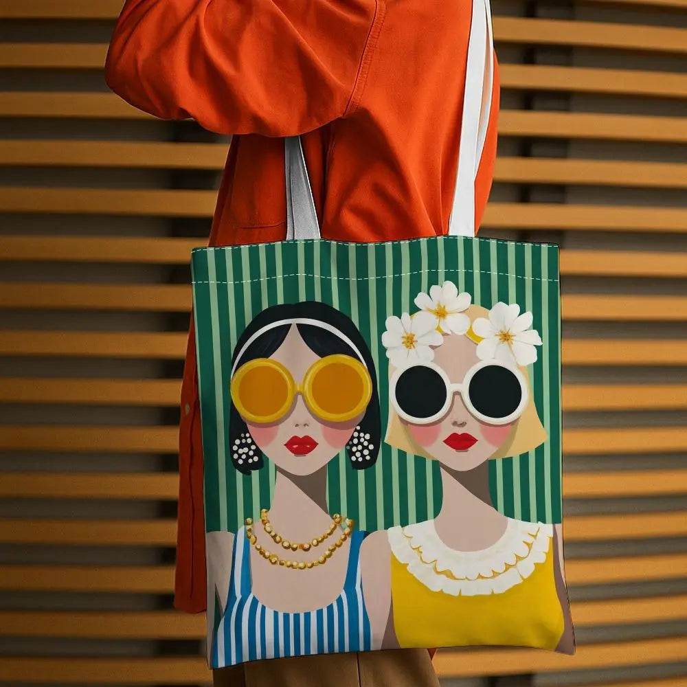 A Fashion glasses pattern printed canvas tote bag, suitable for daily use, shopping, school, and travel