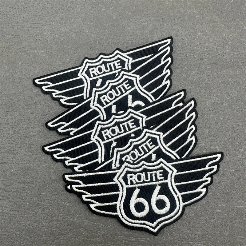 Route 66 Patch Size: 9.9x4.2cm Iron on Patch for Clothing Stripe Applique Sewing Clothes Sticker Diy Decoration Embroidery Badge