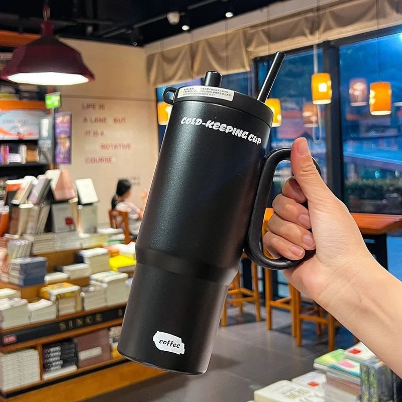 JUSTINLAU 750ml Insulated Cup Ice Tumbler 316 Stainless Steel Thermal Cups With Straw & Handle Cold Hot Outdoor Travel Car Cup