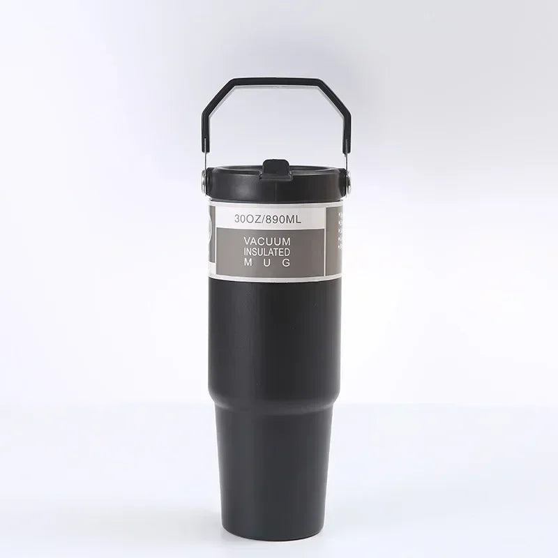 Stainless Coffee Mug with Straw Thermal Water Cups Insulated Car Drinkware