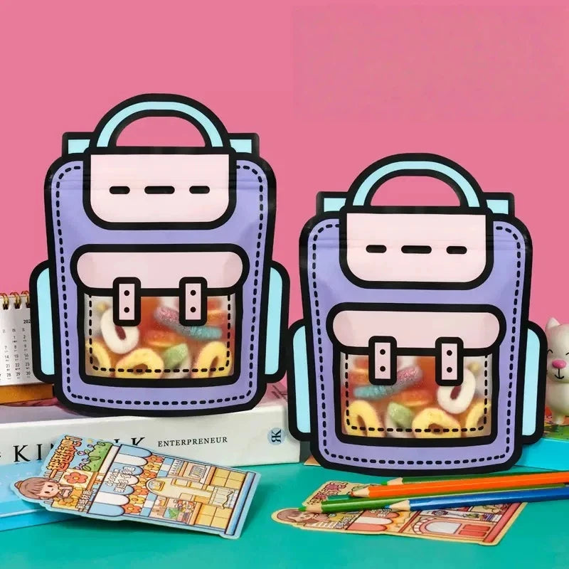 10-50 PCS Cartoon Self-Sealing Snack Bags Schoolbag Shape Biscuit Candy Handbags Children's Day Kids Birthday Gift Packaging Bag