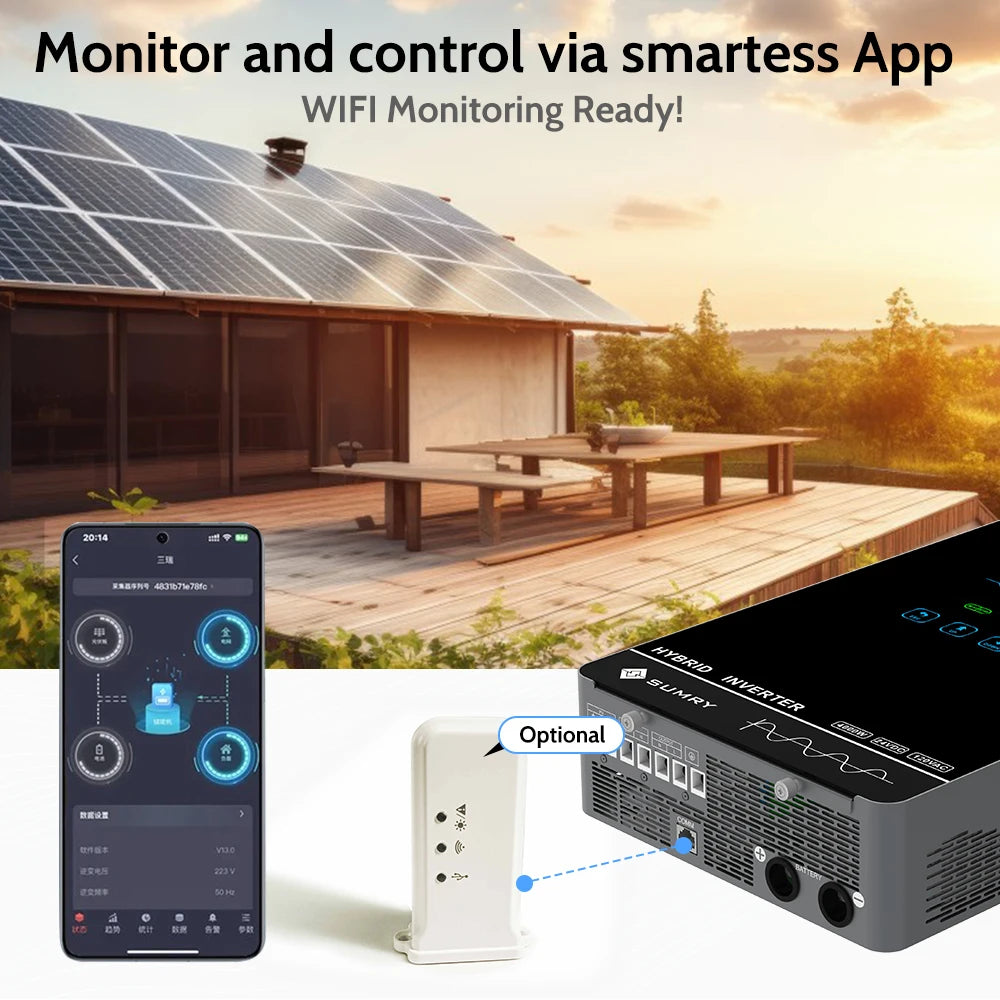 Sumry 4KW 120V Off Grid Solar Inverter 24V 140A 5600W MPPT Charger Pure Sine Wave Home Inverter 6.25 Inch LCD Display