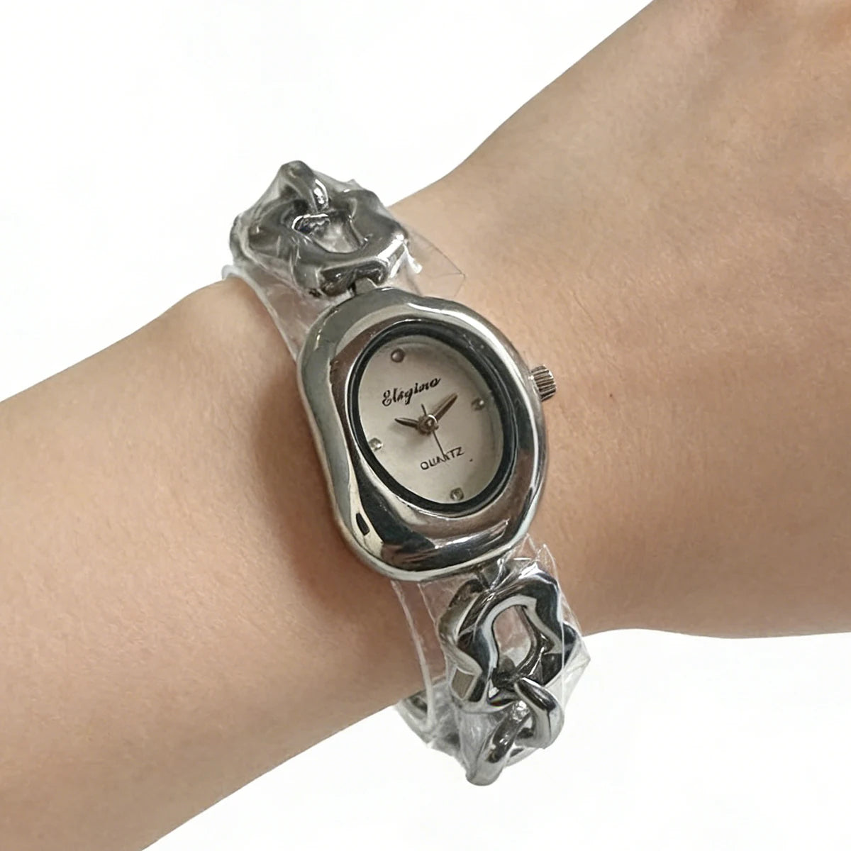 Casual and Fashionable Women's Student Watch, Half-Moon-Shaped Quartz Watch, Simple Chain Bracelet-Style Wristwatch, Versatile for Everyday Use