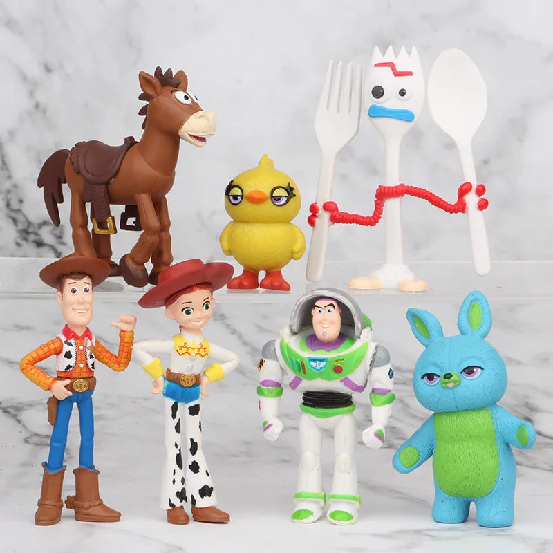 7Pcs/Set Toy Story 4 Action Figures Toy Woody Jessie Buzz Lightyear Forky Pig Bear Figura Model Doll Figurine Boy Birthday Gift
